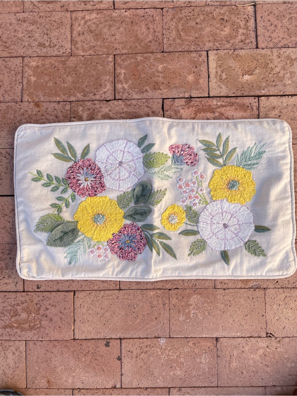 Papyrus throw pillow cover floral appliqué beads felt rectangle